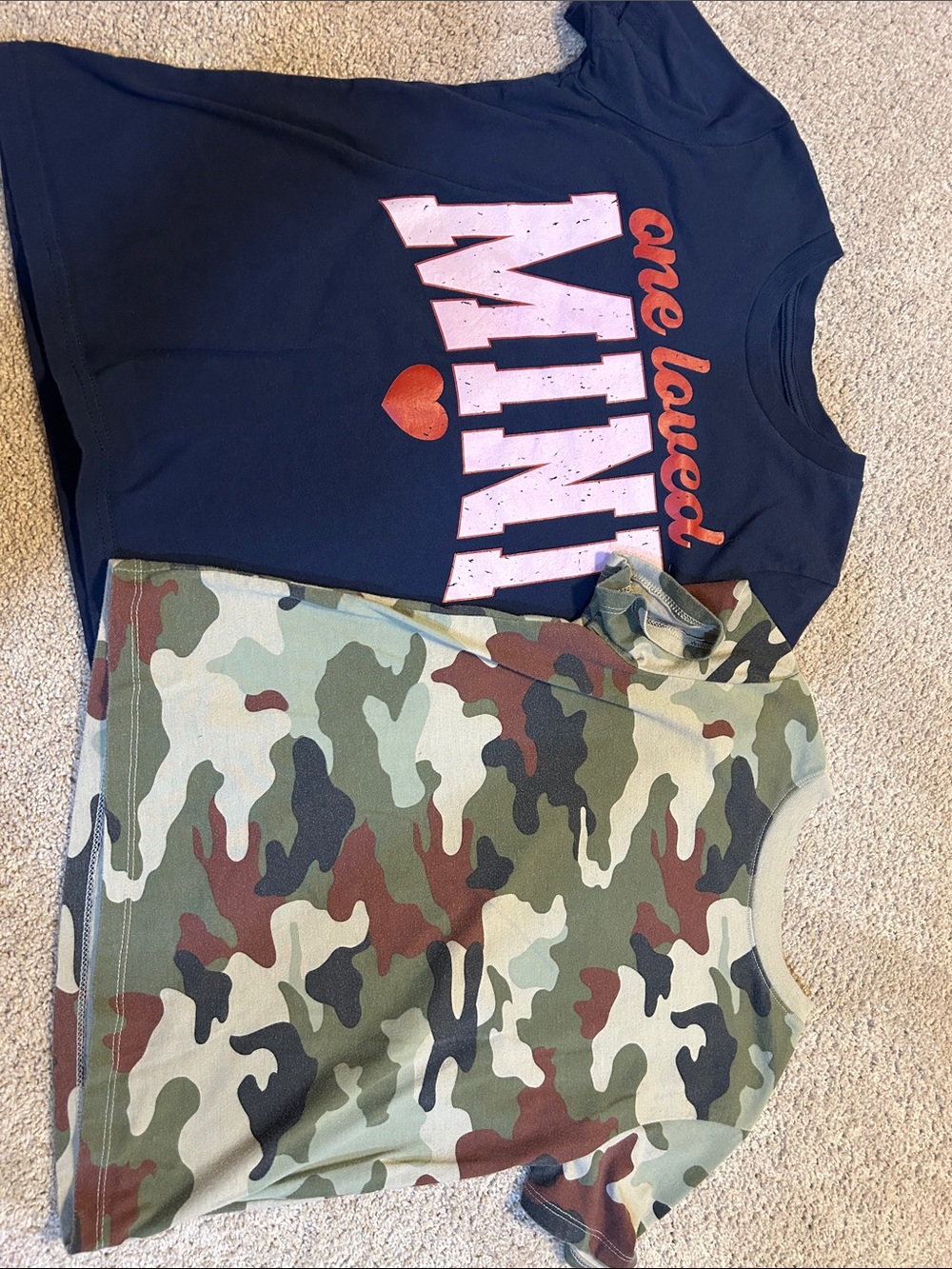 Kids Navy 'One Loved Mini' Graphic Tee and Camo Short Sleeve Top Bundle